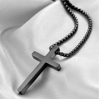 Cabantis Kruis Ketting Plat-Ketting Dames-Ketting Heren-Cadeau Voor Vrouw-Cadeau Voor Man-Sieraden-Zwart