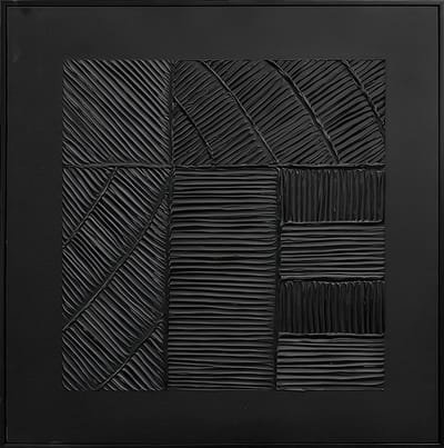 Ter Halle - Schilderij - Wanddecoratie - 3D Art - Zwarte Strepen en Vierkanten op een Zwart Doek - 83x83cm