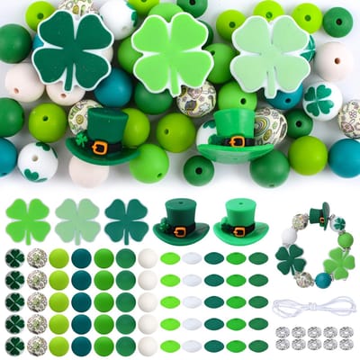 Siliconen kralenset, 76 stuks St. Patrick's Day thema siliconen kralenset met string spacer kralen voor sieraden maken ketting ambachtelijke feestartikelen