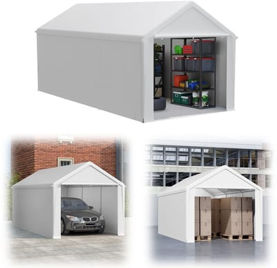 Gereedschapsschuur Gereedschapstent 3x6m (18㎡) Vouwpaviljoen UV-Bescherming Garagentent Met Zijwanden & Ventilatieopeningen Waterdicht PE Stof En Metaalframe Buiten Carport Wit NAIZY