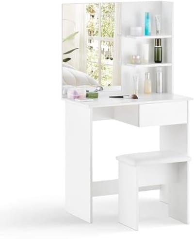 Slaapkamer Make-uptafel met Spiegel en Opbergruimte voor Vrouwen en Meisjes