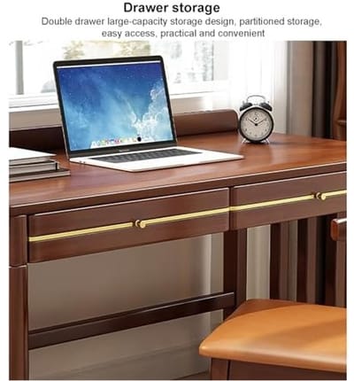 Computertafel massief hout met 2 lades en ophanghaak 120x60x75 cm walnoot – bureau voor home office, studie, gaming en kleine ruimtes