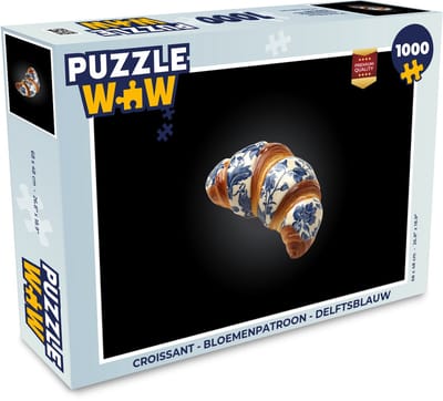 Puzzel Croissant - Bloemenpatroon - Delftsblauw - Legpuzzel - Puzzel 1000 stukjes volwassenen