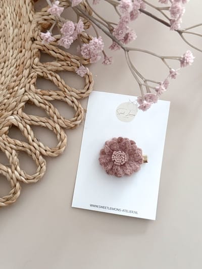 Woo Flower Haarspeldje - Oud Roze - Alligator Haarspeldje - Haarspeldjes voor Meisjes - Handgemaakte Haaraccessoires voor Kinderen