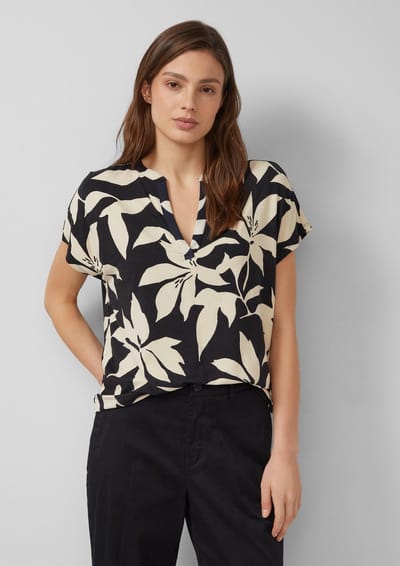 s.Oliver - female - Gedessineerd T-shirt van jersey met V-hals