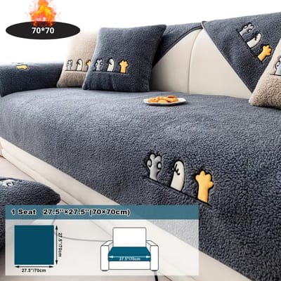 Livano Bankhoes - Bankbeschermer - Stretch - Sofa Cover - Pluche - Donkergrijs - Stoel 70x70
