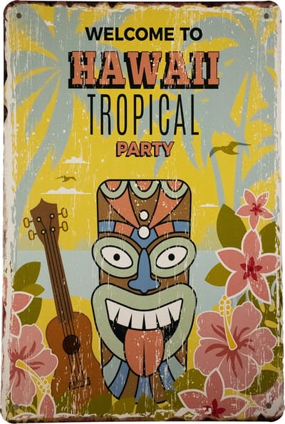 Wandbord - Tropical Party - Metalen wandbord - Mancave - Mancave decoratie - Tiki - Metalen borden - Metal sign - Bar decoratie - Tekst bord - Wandborden – Bar - Wand Decoratie - Metalen bord - UV