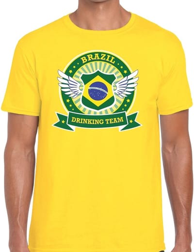 Brazilie - Brasil drinking team t-shirt - geel - voor heren - supporters - fans - kleding S