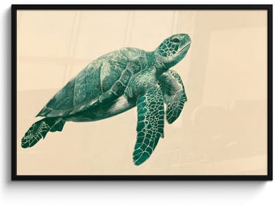Poster in lijst - Fotolijst 120x80 cm - Posters - Schildpad - Sierlijk - Groen - Schild - Posterlijst zwart - Decoratie - Wanddecoratie woonkamer - Muurdecoratie slaapkamer