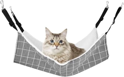 VHV - Kattenhangmat - Hangmat kat - Hangbed kat - Verstelbaar - Met haken - Zacht - Voor kooi en bench - Voor kleine honden en konijnen - 48*58cm - Grijs geruit
