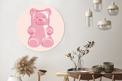 WallCircle - Wandcirkel - Muurcirkel - Beer - Roze - Snoep - Aluminium - Dibond - 120x120 cm - Binnen en Buiten XXL