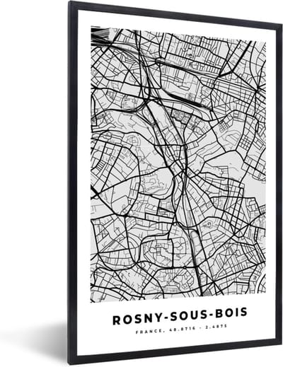Fotolijst incl. Poster - Rosny-sous-Bois - Plattegrond - Frankrijk - Kaart - Stadskaart - 40x60 cm - Posterlijst