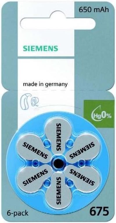 Blister met 6 stuks - Siemens 675MF Hg 0% Gehoorapparaat batterijen 650mAh 1,45V