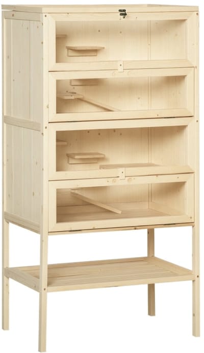 Merax Houten Hamsterkooi - 5 Verdiepingen Nagarium met Plexiglas Ramen en Gitterdak - Groot Knaagdierverblijf voor Hamsters en Muizen - 60 x 40 x 120 cm
