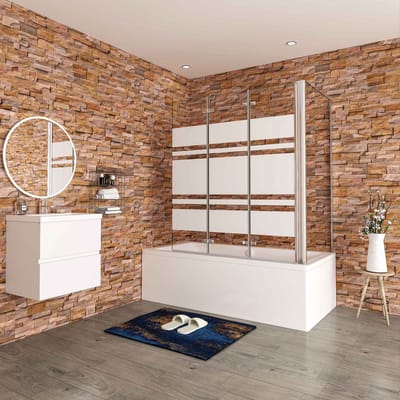 Aica Scandinavische Badwand 130x60x140cm,3-Delig Inklapbaar,6mm Wit Gesatineerd Easy Clean Gehard Glas,Chroom Frame,Eenvoudige Montage
