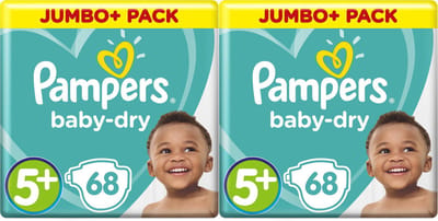 Pampers Baby Dry Luiers - maat 5+ - 2 x 68 (136) stuks