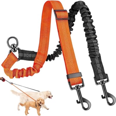 Dubbele Hondenlijn voor 2 Honden, Verstelbare en Reflecterende Tangle-Free Leash, 360° Rotatable en Schokabsorberende Hondenriem voor Kleine, Middelgrote en Grote Honden