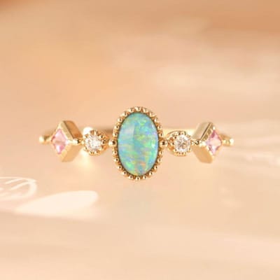 Bagues en Cristal Rose Ovale Pierre Précieuse Colorée Pour Femmes Ouverture Luxe Léger Bijoux Brillants Romantiques resizable beige