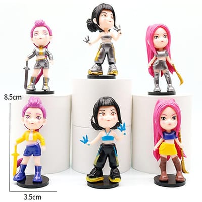8cm 6pcs Figurine Les Chasseurs de Démons Rumis Miras Zoeys Tigre Figurine Jouet Décoration de Bureau Statues Ornement Cadeau d'Anniversaire Pour Enfant beige
