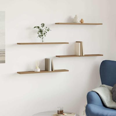 vidaXL - Wandschappen - 4 - st - 60x10x1,5 - cm - bewerkt - hout - artisanaal - eiken