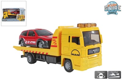 Kids Globe Man Vrachtwagen Bergingswagen met Auto, 19cm