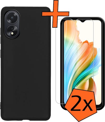 Hoes - Met 2x Screenprotector - Geschikt voor OPPO A38 - Sterk & Shockproof - Back Cover - Siliconen Case - Telefoon Hoes - Zwart