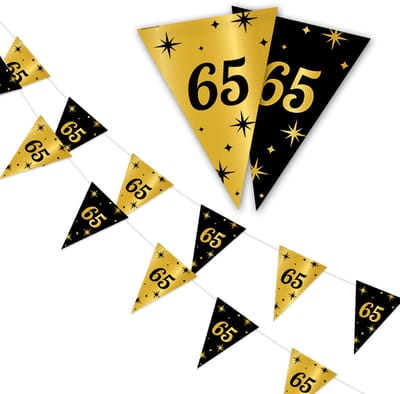 LUQ - 65 Jaar - Slinger - Leeftijd - Versiering - Verjaardag - decoratie - Feest - Hangdecoratie - Goud/Zwart
