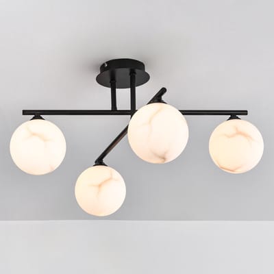 LumenXL - Moderne plafondlamp Nymo - Mat zwart - Marmerlook - Glas - 4-lichts - G9