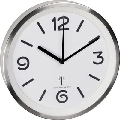 TFA Dostmann 60.3535.02 - Wandklok - Analoog - Rond - Radiogestuurde tijdsaanduiding - Rustig loopwerk - Achtergrondverlichting - Aluminium - Glas - Zilverkleurig - Wit