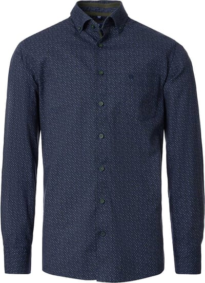 Redmond modern fit overhemd - popeline - donkerblauw met groen - wit en lichtblauw dessin - Strijkvriendelijk - Boordmaat: 37 - 38