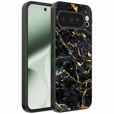 Geschikt voor Google Pixel 10 Pro XL Telefoonhoesje met Zwart Goud Marmer Opdruk - TPU Backcover Case Black Gold Marble Design - Zwart Goud - Smartphonica geschikt voor Google Pixel 10 Pro XL