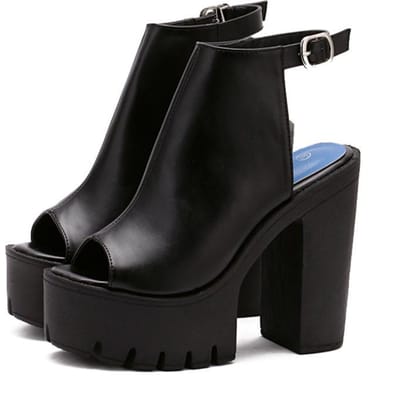 Gdgydh Dames Platform Blok Hoge Hakken Zwart Peep Toe Enkelbandje Slingback Sandalen Mode Feest Pumps Punk Stijl 35 black