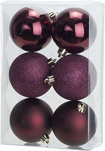 Cosy @ Home Kerstbal Set6 Mix Aubergine D8cm Kunstst