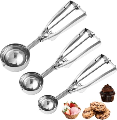 Bakscheppen Set 3-delig - Roestvrijstaal Cookie Lepels 1, 2, 3 Tbsp voor Cookies, Cupcakes, IJsscoops, Muffins, Gehaktballetjes, Meloenballetjes