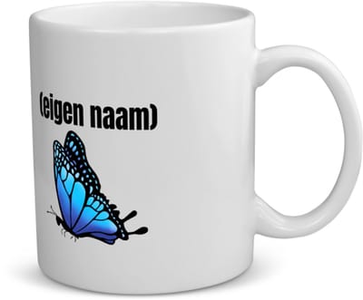 Akyol - blauwe vlinder met eigen naam koffiemok - theemok - Vlinder - dieren liefhebber - iemand die houdt van vlinders - verjaardag - cadeau - kado - geschenk - 350 ML inhoud