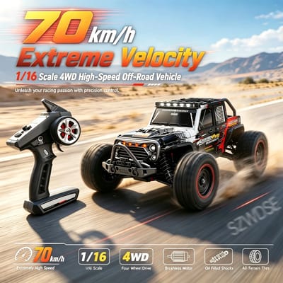 16103PRO 1:16 70 km/u borstelloze RC-driftauto met LED-verlichting 4WD elektrisch hoge snelheid race-terrein klimvoertuig op afstand bestuurbare monstertruck voor kinderen en volwassenen