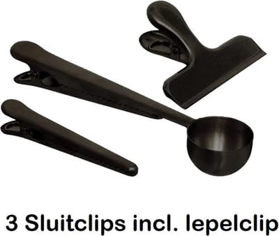 3 Sluitclips inclusief lepelclip Roestvrij Staal Zwart