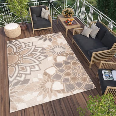 Tapiso Patio Beige Tuintapijt Buitenkleed Buiten Outdoor Modern Maat- 140x200