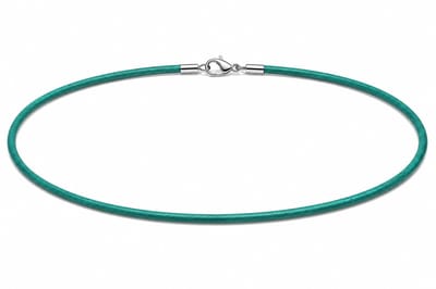 AuBor ®. Leren ketting met zilveren sluiting. Turquoise. 2mm × 38cm