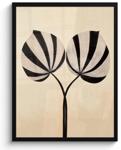 Poster in lijst - Fotolijst 50x70 cm - Posters - Bladeren - Gestreept - Stengel - Beige - Posterlijst zwart - Decoratie - Wanddecoratie woonkamer - Muurdecoratie slaapkamer