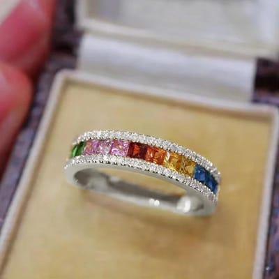 Huitan Heldere Regenboog Zirkonia Ringen voor Vrouwen Trendy Kleurrijke Bruiloftsband Accessoires Cocktailfeest Sieraden Bulk 10 gray