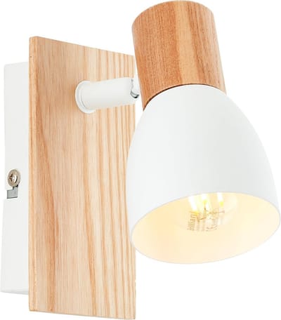 Scandinavische Wandspot met Draaibare Kop - Hout en Metaal - Wit/Natuurlijk Licht