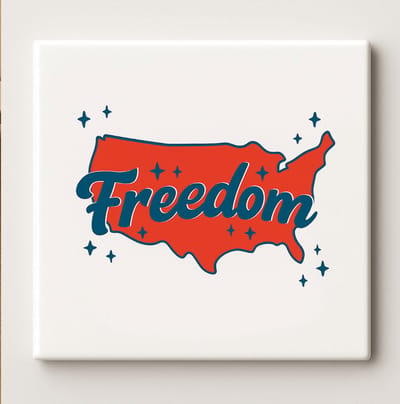 "Freedom" Vrijheid VS Kaart Tegel - 15x15cm Amerikaanse Decoratie Wandtegel | Patriotisch Cadeau of 4 Juli Onderzetter