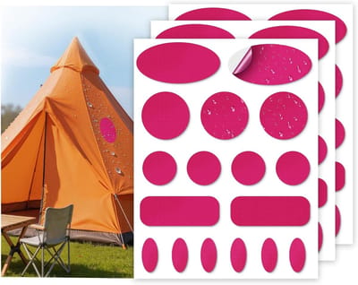 Patches voor het Repareren van Jassen en Tentdoeken - Zelfklevende Nylon Reparatietape voor Gaten in Kleding en Slaapzakken - 51 Stuks in Roze, Rond en Ovaal