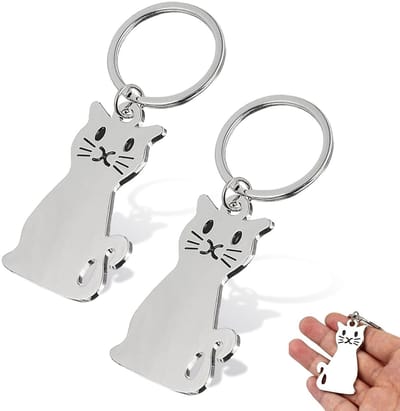 Dailygoods- Sleutelhanger Dier - 2 Stuks - Metalen Sleutelhangers - Zilveren Kat - Sleutelhanger voor Dames/Heren - Kerstcadeaus