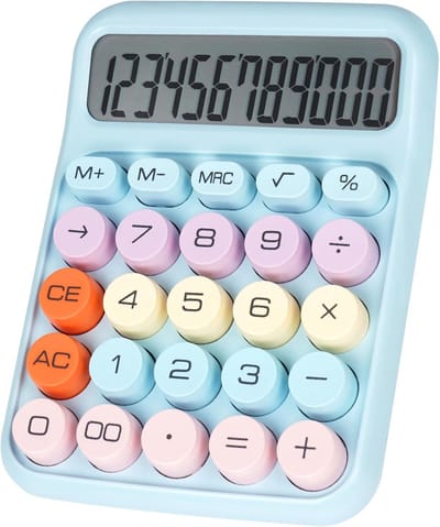Mechanische rekenmachine met schakelaar, grote toetsen, bureaurekenmachine, 12-cijferig getal, groot lcd-scherm, leuke kleurstelling, geschikt voor docenten, studenten en kantoorgebruik (blauw).