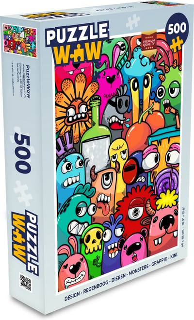 Puzzel Design - Regenboog - Dieren - Monsters - Grappig - Kind - Legpuzzel - Puzzel 500 stukjes