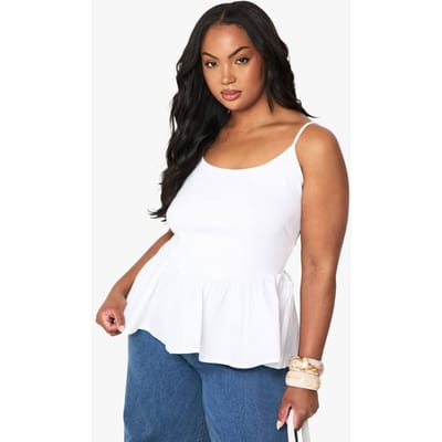 boohoo Dames Plus Stoffmix Peplum Top | Wit | Maat: 46