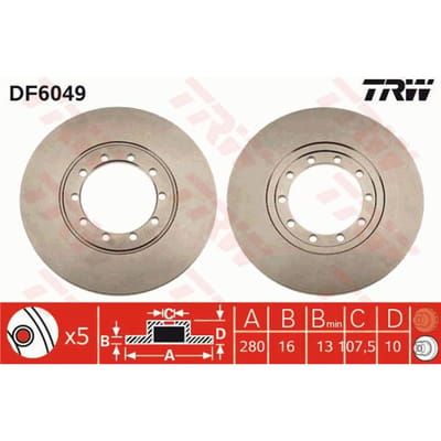 Remschijf TRW DF6049 achter, volledig, 1 Stuk