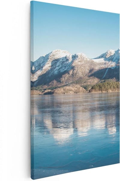 Artaza Canvas Schilderij Winterlandschap - 20x30 cm - Klein - Wanddecoratie Bergen - Muurdecoratie Meer - Schilderijen Op Canvas